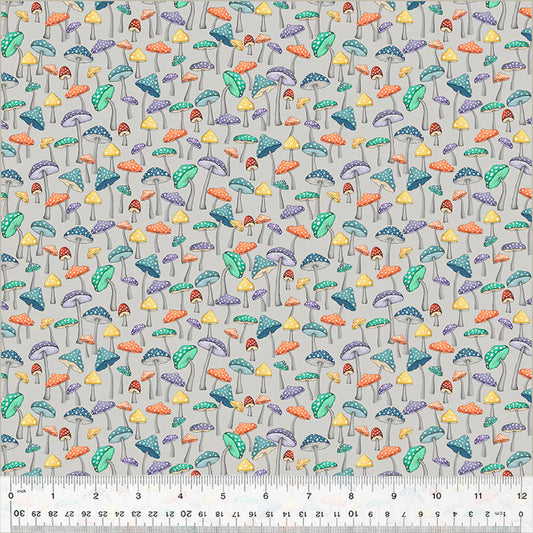 Enchanted Woods Mushroom Garden Light Grey Terri Degenkolb Windham Fabrics Cotton Fabric WF-54523-8
