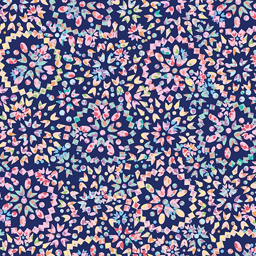 Enjoy the Ride Kaleidoscope Geo Navy Blue Kanvas Studio Benartex Cotton Fabric