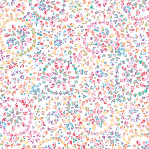 Enjoy the Ride Kaleidoscope Geo White Kanvas Studio Benartex Cotton Fabric