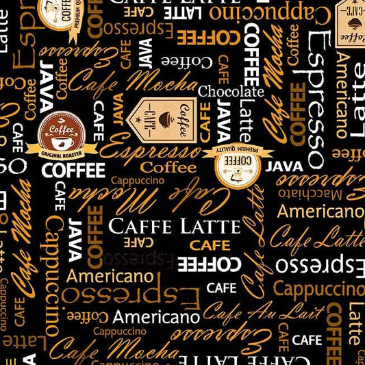 Espresso Yourself Coffee from A to Z Espresso Brown Michael Miller Cotton Fabric