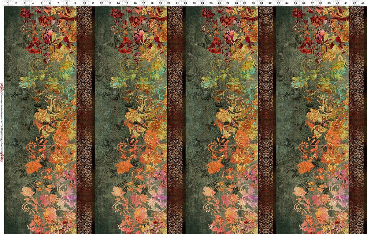 Evanescence Border Spice Green Orange Jason Yenter The Beginning Fabrics Cotton Fabric ITB-1EV-1 | US Fabric Shop