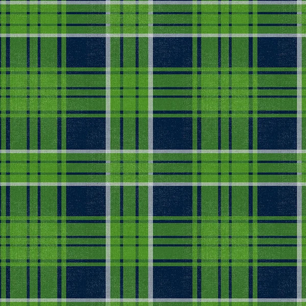 Evergreen Endzone Seattle Football Plaid Green Blue Paintbrush Studios Cotton Fabric PBS-120-26839