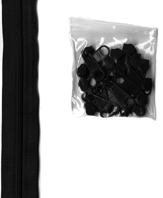 Extra-Large Coordinated Pulls 4 yards of 16mm 4.5 zipper chain 16pcs Black By Annie's BYA-ZIPYD-105