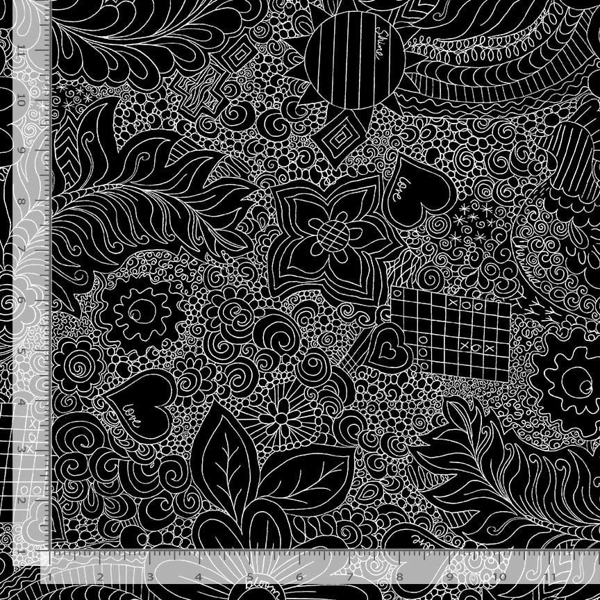 Extra Wide Backing 108" Wide back Doodle Floral Jet Timeless Treasures Cotton Fabric TT-XCHARISM-CD3840-JET | US Fabric Shop