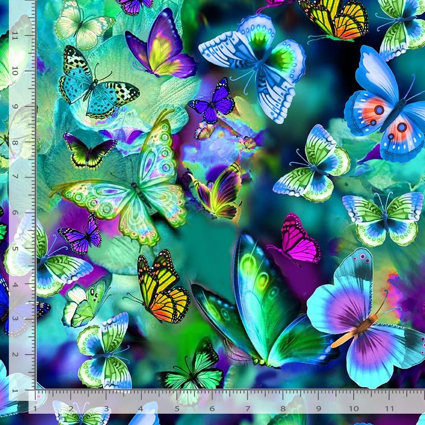 Extra Wide Backings 108" Wide back Electric Butterflies Multi Timeless Treasures Cotton Fabric TT-XNATURE-CD3157-MULTI | US Fabric Shop