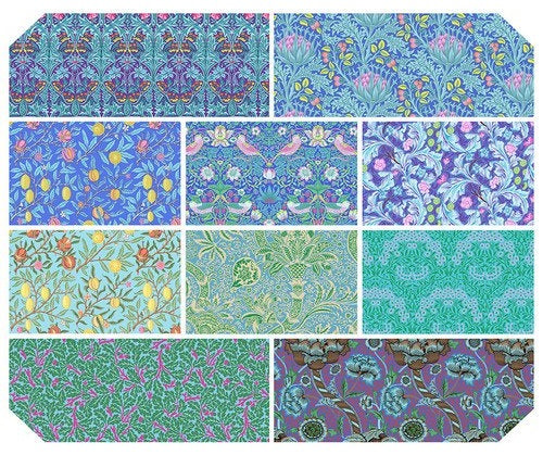 Kaffe Fassett x Morris & Co. Blues Fat Quarter Bundle 18"x21" 10pcs Kaffe Fassett Collective Free Spirit Cotton Fabric FS-FB4FQKW.BLUES FS-FB4FQKW.BLUES