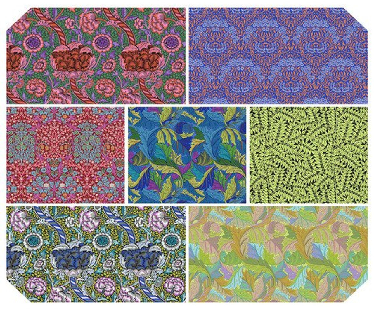Kaffe Fassett x Morris & Co. Bold Fat Quarter Bundle 18"x21" 7pcs Kaffe Fassett Collective Free Spirit Cotton Fabric FS-FB4FQKW.BOLD
