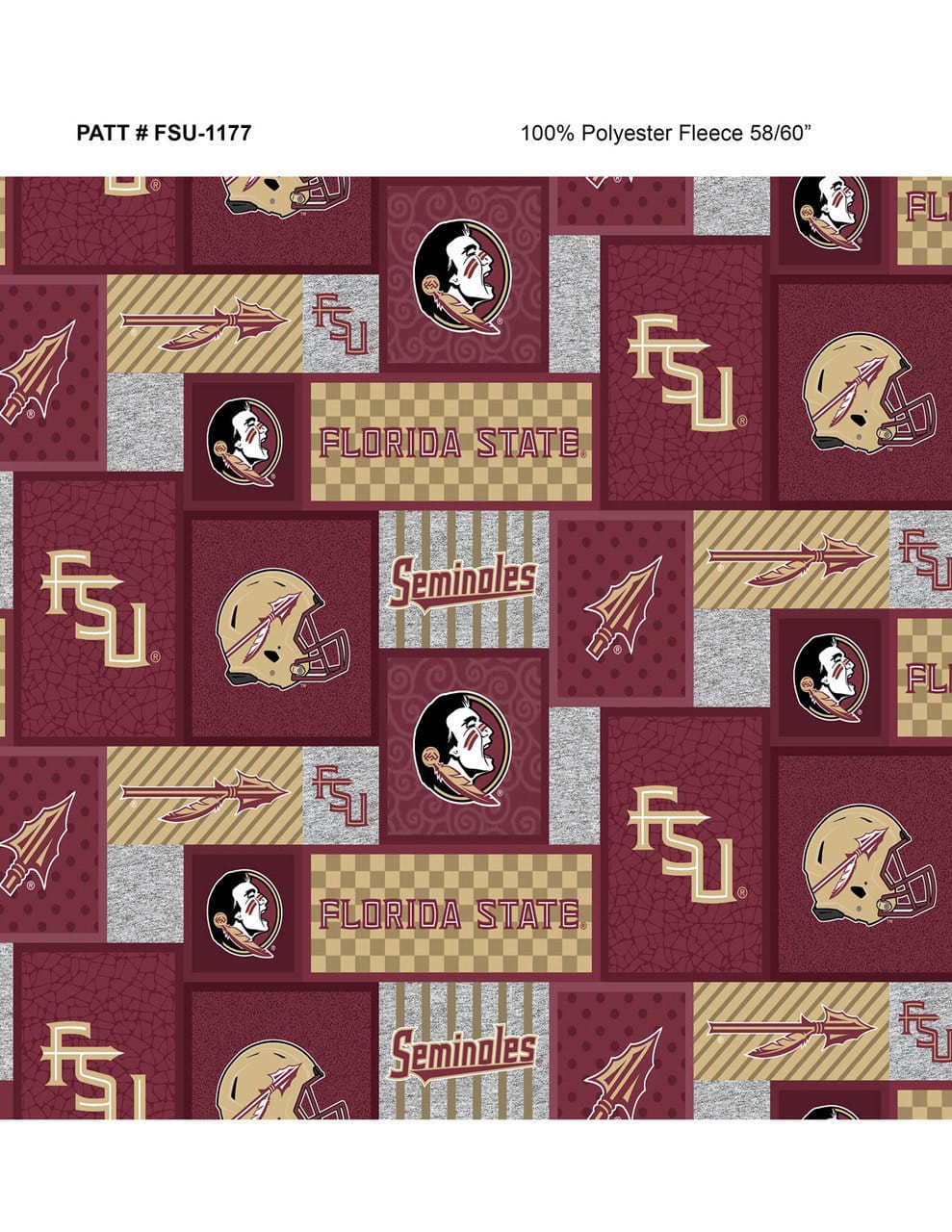 Florida State Seminoles NCAA College Patch Sykel Enterprises Polyester Fleece Fabric FSU-1177 | US Fabric Shop