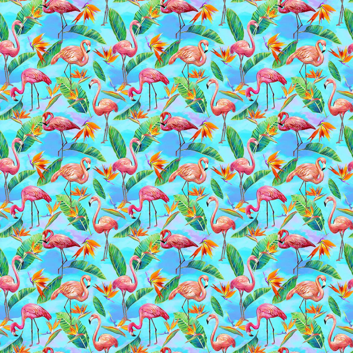 Fabulous Flamingos Small Allover Light Blue Paintbrush Studio Cotton Fabric PBS-120-208922