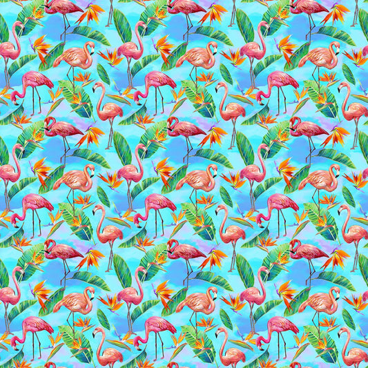 Fabulous Flamingos Small Allover Light Blue Paintbrush Studio Cotton Fabric PBS-120-208922
