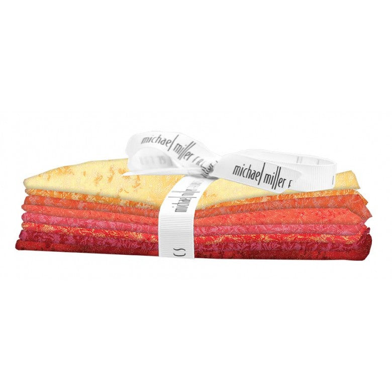 Fairy Frost Fire Yellow Orange Red Pearlized Metallic Fat Quarter Bundle 18x21 8 pcs Michael Miller Cotton Fabric MM-FQ0338