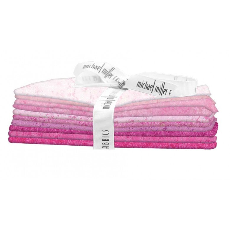 Fairy Frost Flora Pink Pearlized Metallic Fat Quarter Bundle 18"x21" 10 pcs Michael Miller Cotton Fabric MM-FQ0341