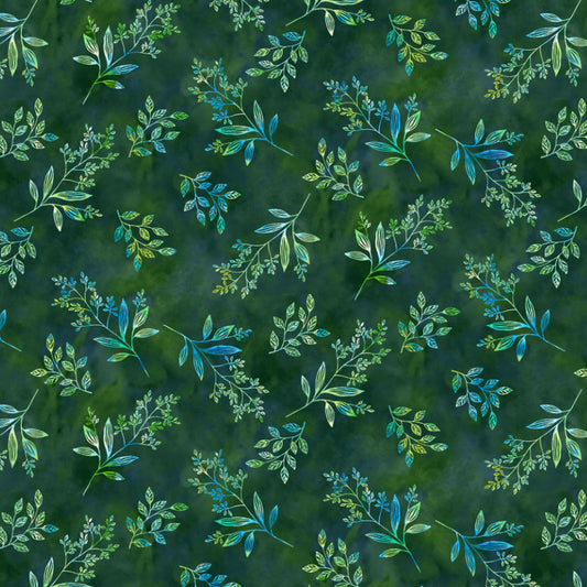 Fairytale Forest Sprigs Forest Green Color Principle Henry Glass Cotton Fabric