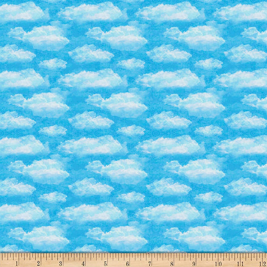 Faith Clouds Aqua Quilting Treasures Cotton Fabric