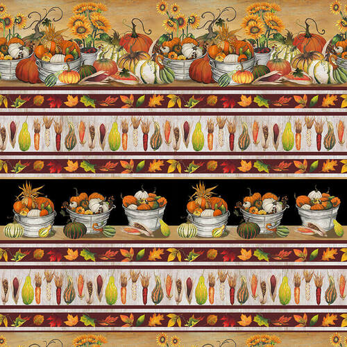 Fall Delight Harvest Border Stripe Elizabeth Medley Blank Quilting Cotton Fabric