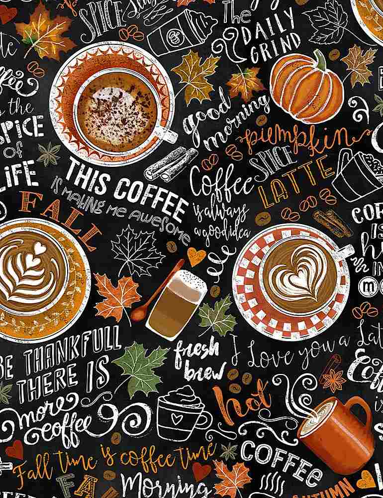 Fall Festival Pumpkin Spice Black Gail Cadden Timeless Treasures Cotton Fabric TT-GAIL-CD7034-PSL