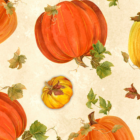 Fall Splendor Tossed Pumpkins Cream Lynnea Washburn Quilting Treasures Cotton Fabric