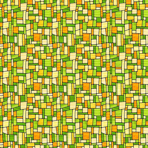 Fancy Glass Stained Glass Geo Yellow Satin Moon Designs Blank Quilting Cotton Fabric