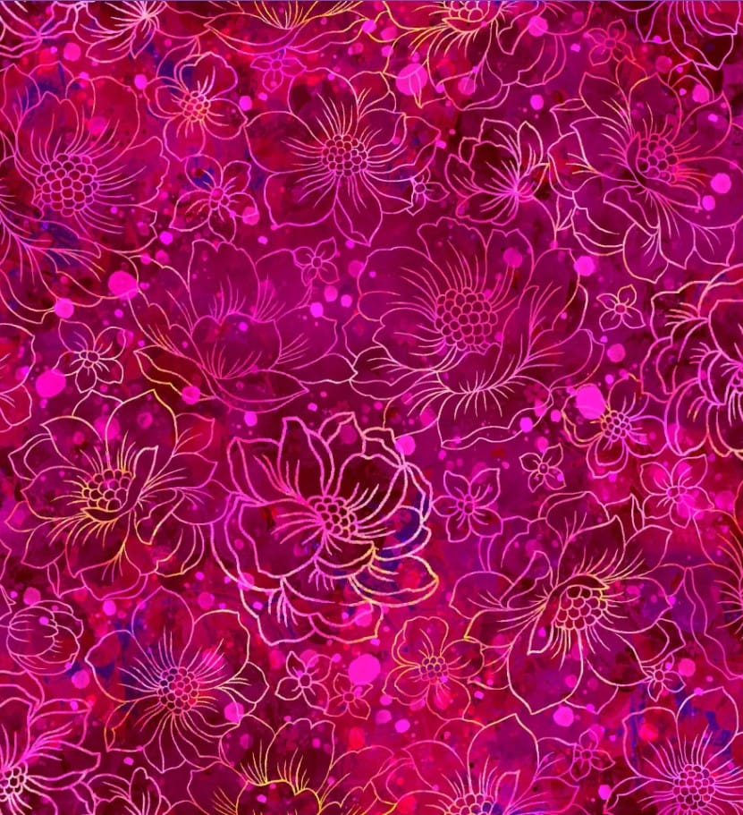 Fantasia Flower Outlines Burgundy Red Oasis Fabrics Cotton Fabric OA-598472 | US Fabric Shop