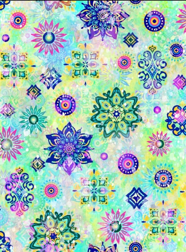 Fantasia Medallons Aqua Oasis Fabrics Cotton Fabric OA-598441 | US Fabric Shop