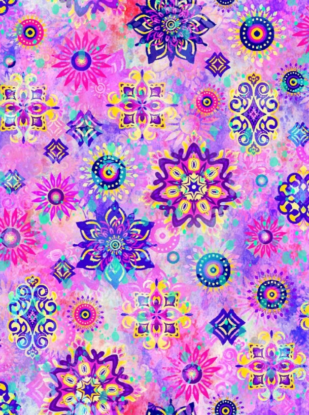 Fantasia Medallons Pink Oasis Fabrics Cotton Fabric OA-598442
