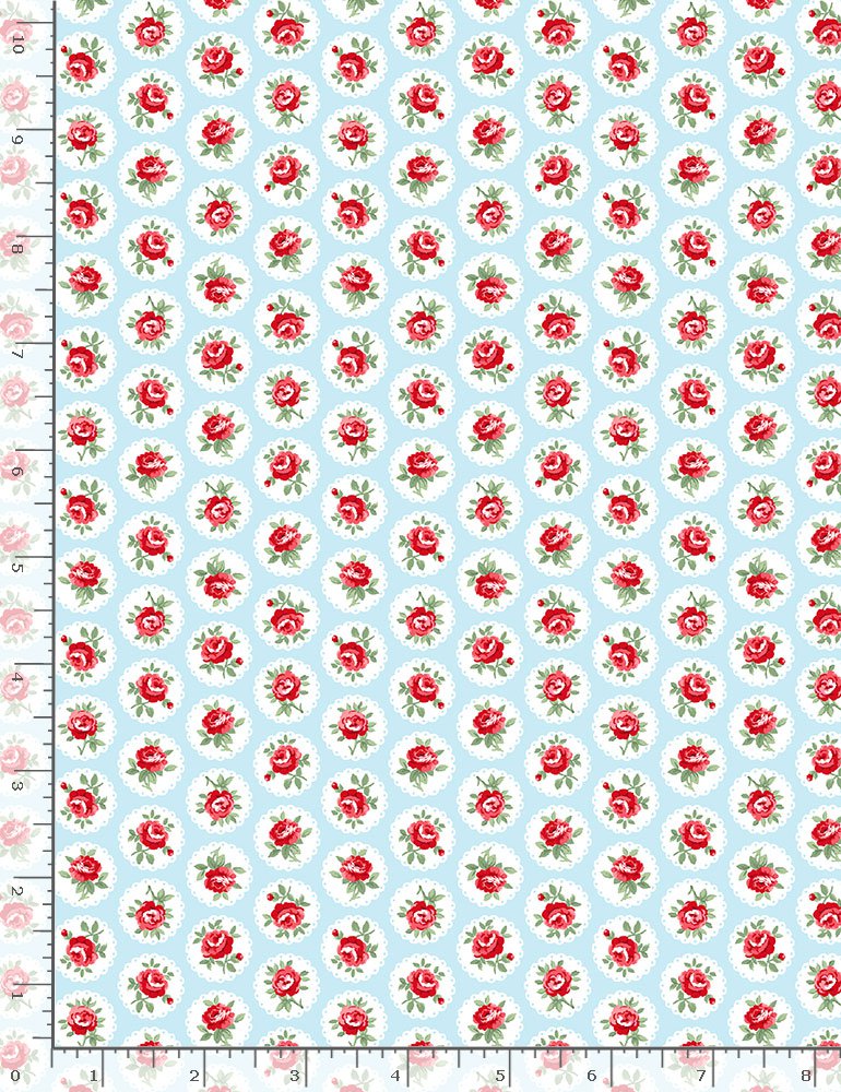 Farm Fresh Rose Circular Stamps Sky Blue Timeless Treasures Cotton Fabric