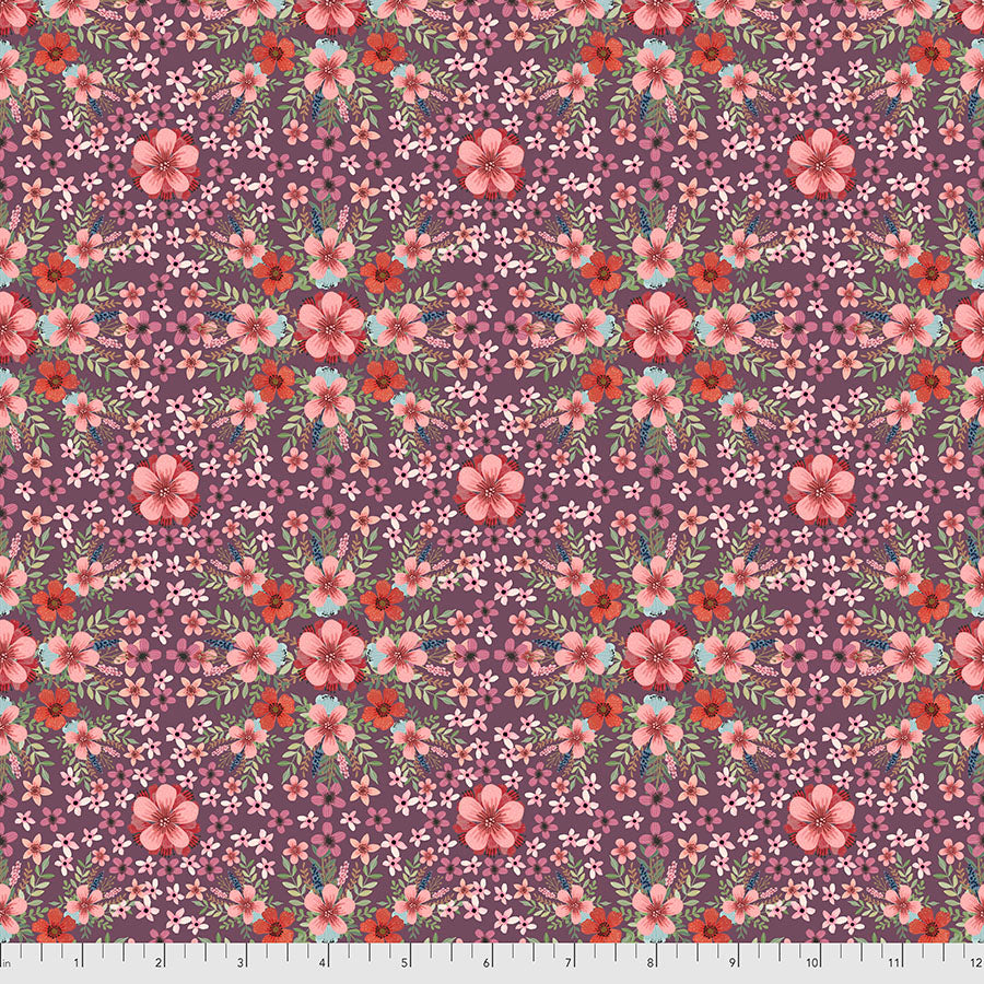 Farm Friends Farm Floral Plum Mia Charro Free Spirit Cotton Fabric