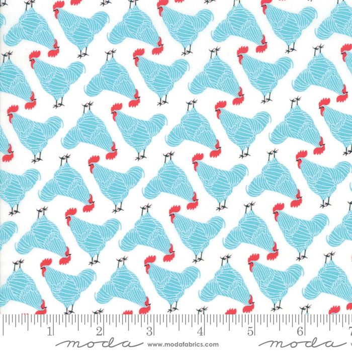 Farm Charm Chicken Blue White Gingiber Moda Fabrics Cotton Fabric