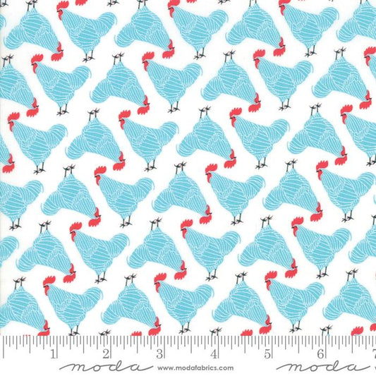 Farm Charm Chicken Blue White Gingiber Moda Fabrics Cotton Fabric