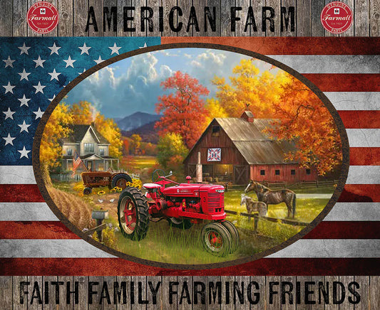 Farmall Patriotic American Farm Faith Family Farming Friends Panel 36" Sykel Cotton Fabric SYK-10524
