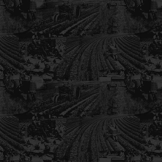 Farmall Toile Tractor farm fields Black Country Living Print Concepts Cotton Fabric Farmall-10298 Black