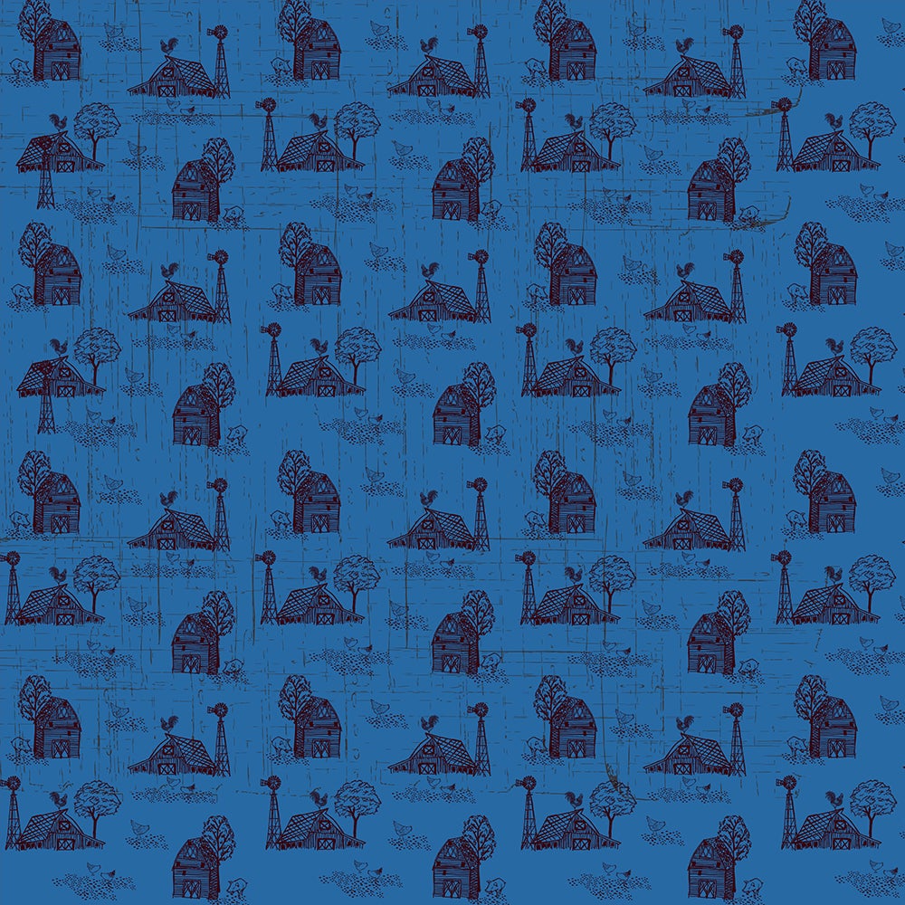 Farmall Toile on Blue design Print Concepts Cotton Fabric