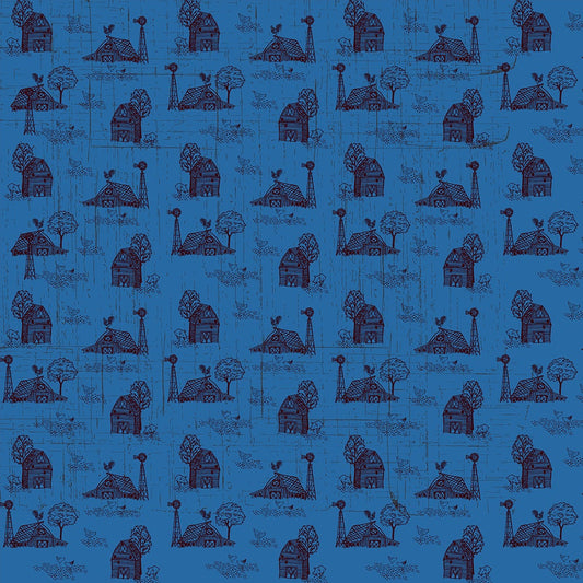 Farmall Toile on Blue design Print Concepts Cotton Fabric