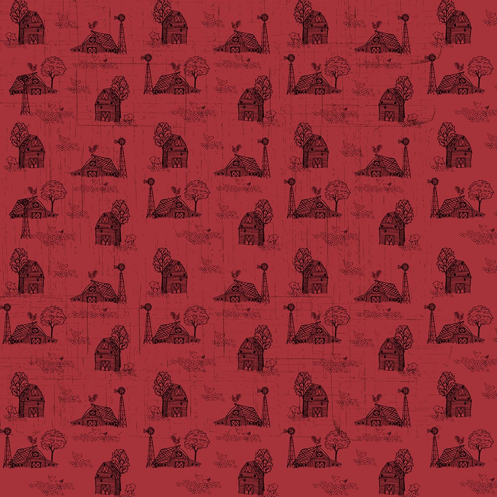 Farmall Toile Tractor farm fields Red Country Living Print Concepts Cotton Fabric Farmall-10298 Red