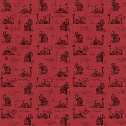 Farmall Toile Tractor farm fields Red Country Living Print Concepts Cotton Fabric Farmall-10298 Red