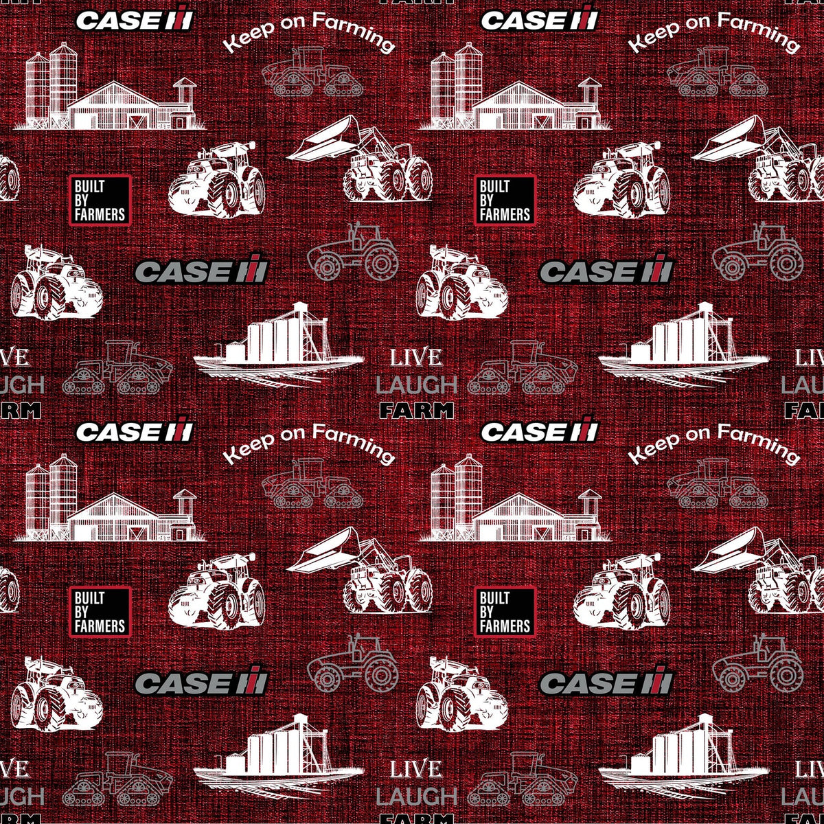 Farmall Case IH Built Farmers Barn Tractors Keep Farming Red Burlap Sykel Enterprises Cotton Fabric SYK-10562-RED