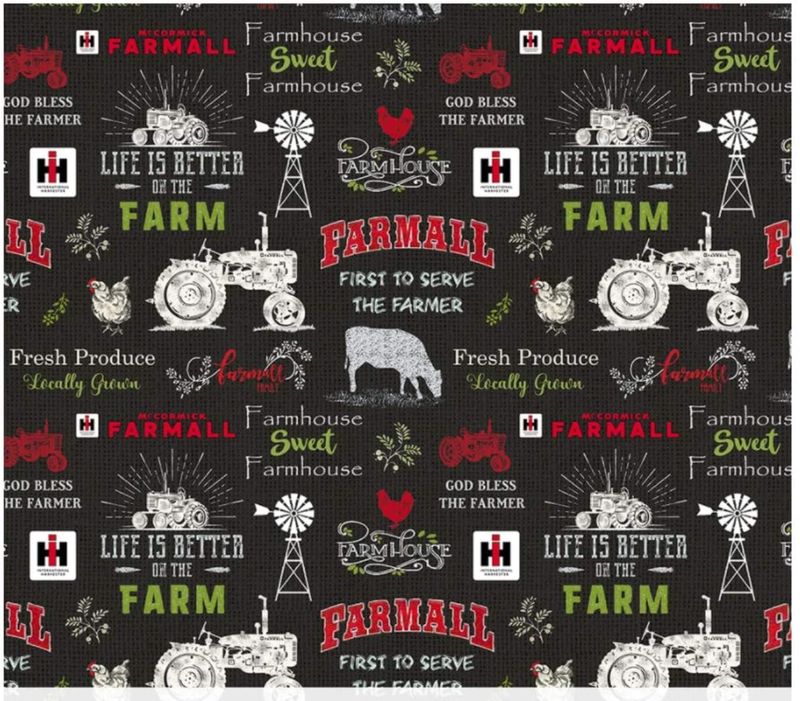 Farmall Chalkboard on Black Print Concepts Cotton Fabrics