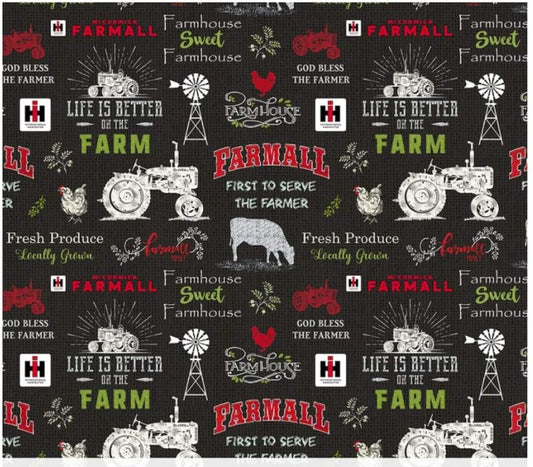 Farmall Chalkboard on Black Print Concepts Cotton Fabrics