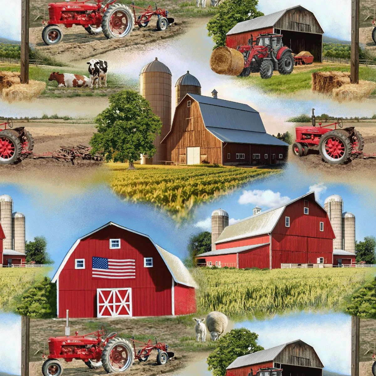 Farmall Barn and Tower Panel 36" AE Nathan Cotton Fabric AEN-2886-86