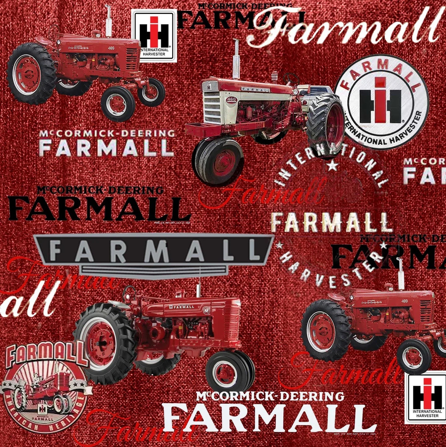 Farmall Logos & Tractors Red Sykel Enterprises Cotton Fabric SYK-10542-RED