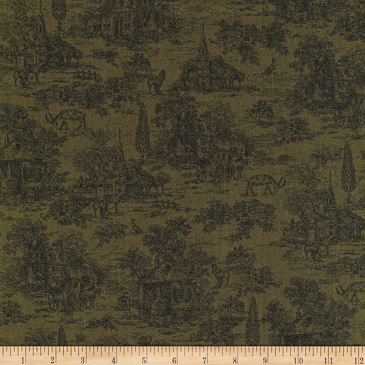 Farmhouse Christmas Green Toile Kim Diehl Henry Glass Cotton Fabric HG-9668-66