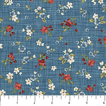 Farmhouse Sampler Floral Toss Blue Multi Deborah Edwards Northcott Cotton Fabric NC-28605-44 | US Fabric Shop