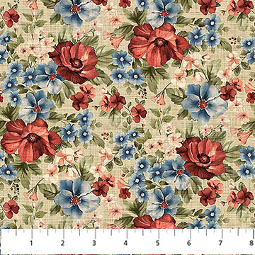 Farmhouse Sampler Packed Floral Beige Multi Deborah Edwards Northcott Cotton Fabric NC-DP28601-12