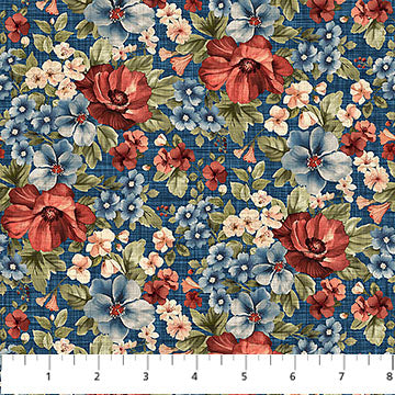 Farmhouse Sampler Packed Floral Navy Multi Deborah Edwards Northcott Cotton Fabric NC-DP28601-48