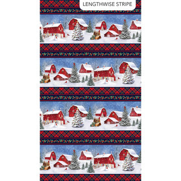 Farmstead Friends Border Stripe Red Multi Simon Treadwell Northcott Cotton Fabric NC-DP26896-24