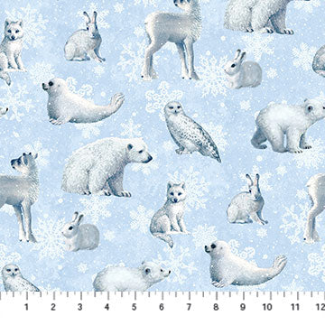 Father Christmas Bear Owl Rabbit Seal Light Blue Liz Goodrick-Dillon Northcott Cotton Fabric