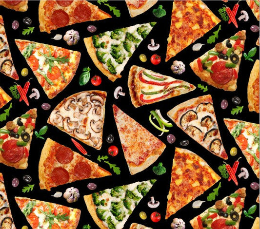 Favorite Foods Tossed Pizza Black Elizabeth's Studio Cotton Fabric ES-670-BLACK