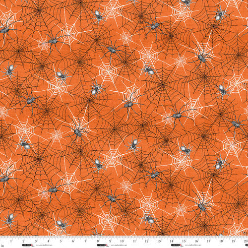 Fear Factory Spiderweb and Spiders Allover Orange Lena Art Studio Studio E Cotton Fabric SE-8340-33