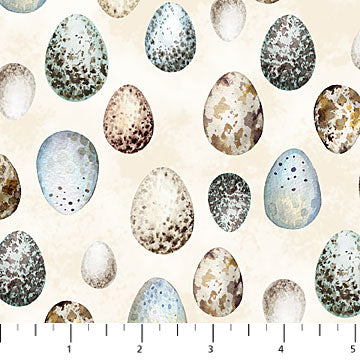 Feathered Nest Eggs Allover Cream Northcott Fabrics Cotton Fabric