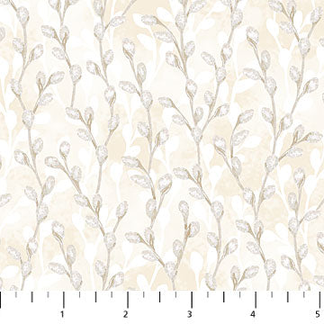 Feathered Nest Pussy Willow Branches Tonal Cream Northcott Fabrics Cotton Fabric